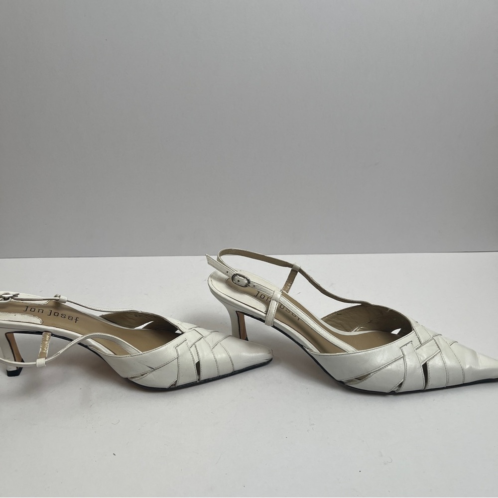 White Leather Jon Josef Slingback Heels - Picture 2 of 6